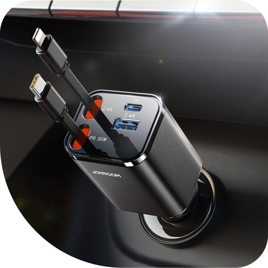 JOYROOM CCL05 Retractable Car Charger 4 in 1 [2025 Ultra-Compact]