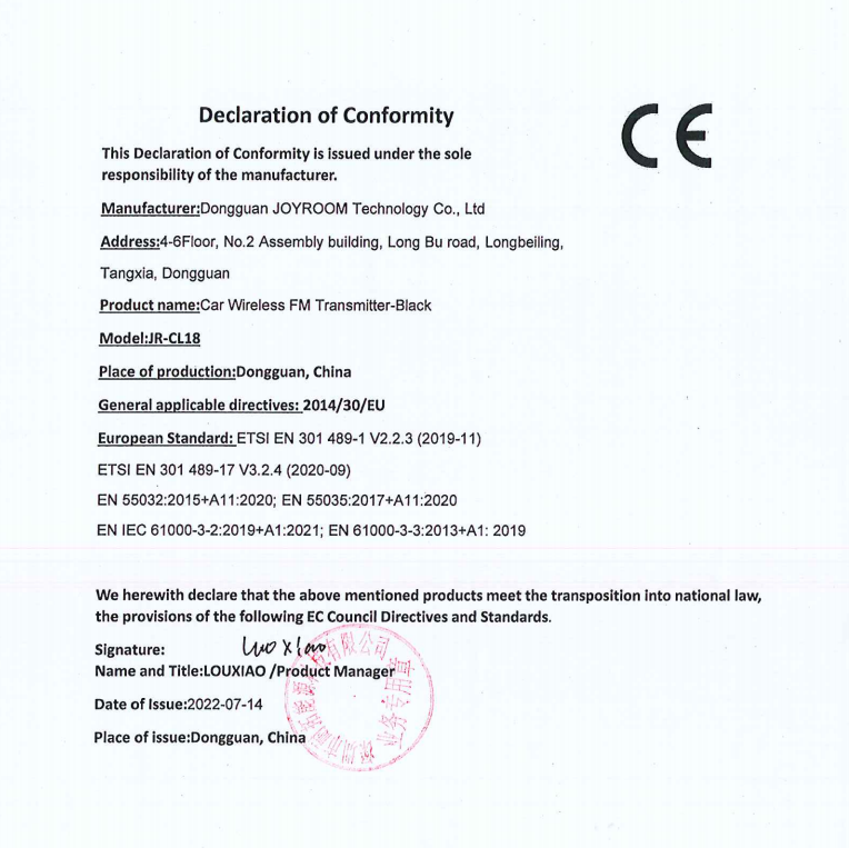 JR-CL18 Car Wireless FM Transmitter