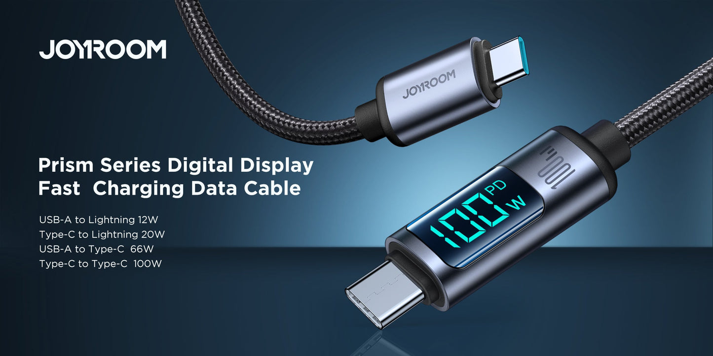 S-CC100A16 Prism Series 100W Type-C to Type-C Digital Display Fast Charging Data Cable 1.2m