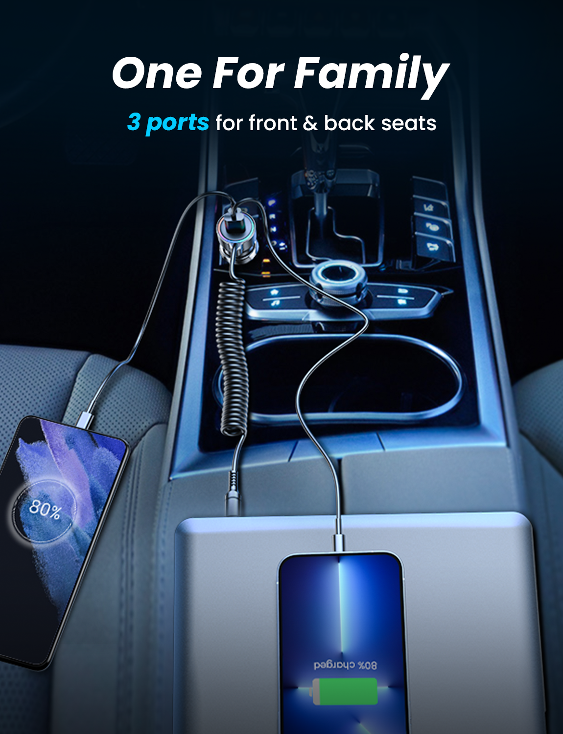 JOYROOM JR-CL07 60W 3-in-1 Wired Car Charger (Type-C)