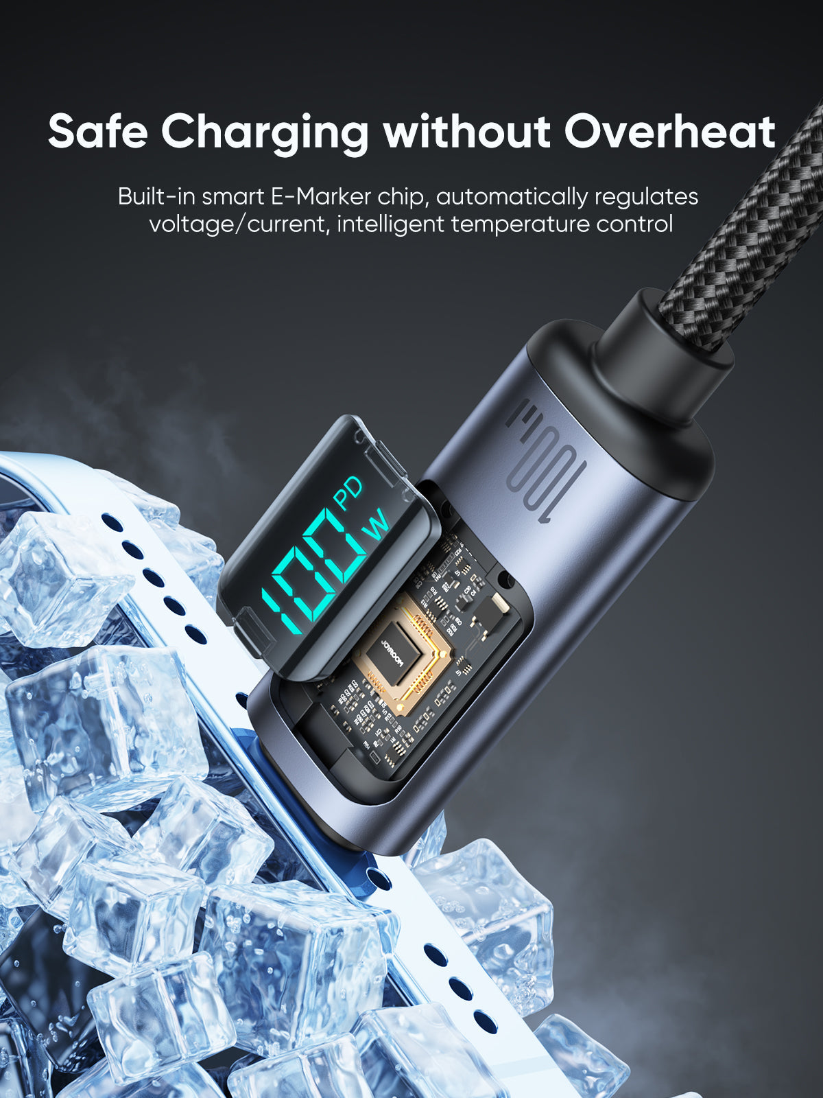 S-CC100A16 Prism Series 100W Type-C to Type-C Digital Display Fast Charging Data Cable 1.2m