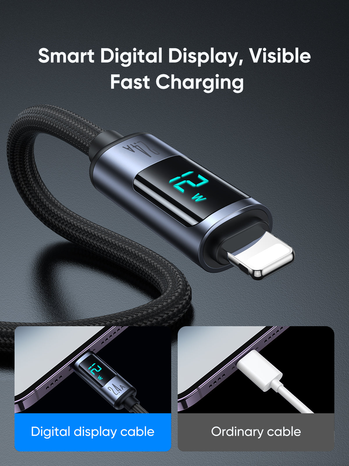 S-AL012A16 Prism Series 2.4A USB-A to Lightning Digital Display Fast Charging Data Cable 1.2m