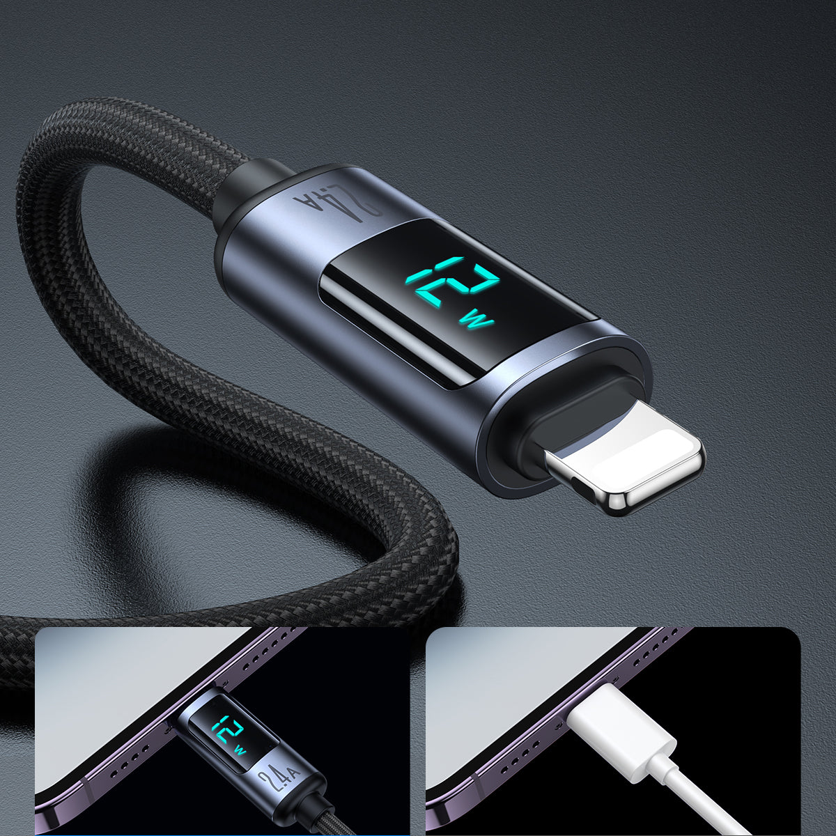 S-AL012A16 Prism Series 2.4A USB-A to Lightning Digital Display Fast Charging Data Cable 1.2m