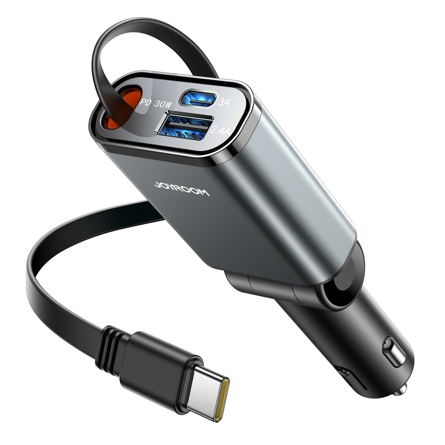 JR-CCL07 3-in-1 Retractable Car Charger-Dark Grey  B2B
