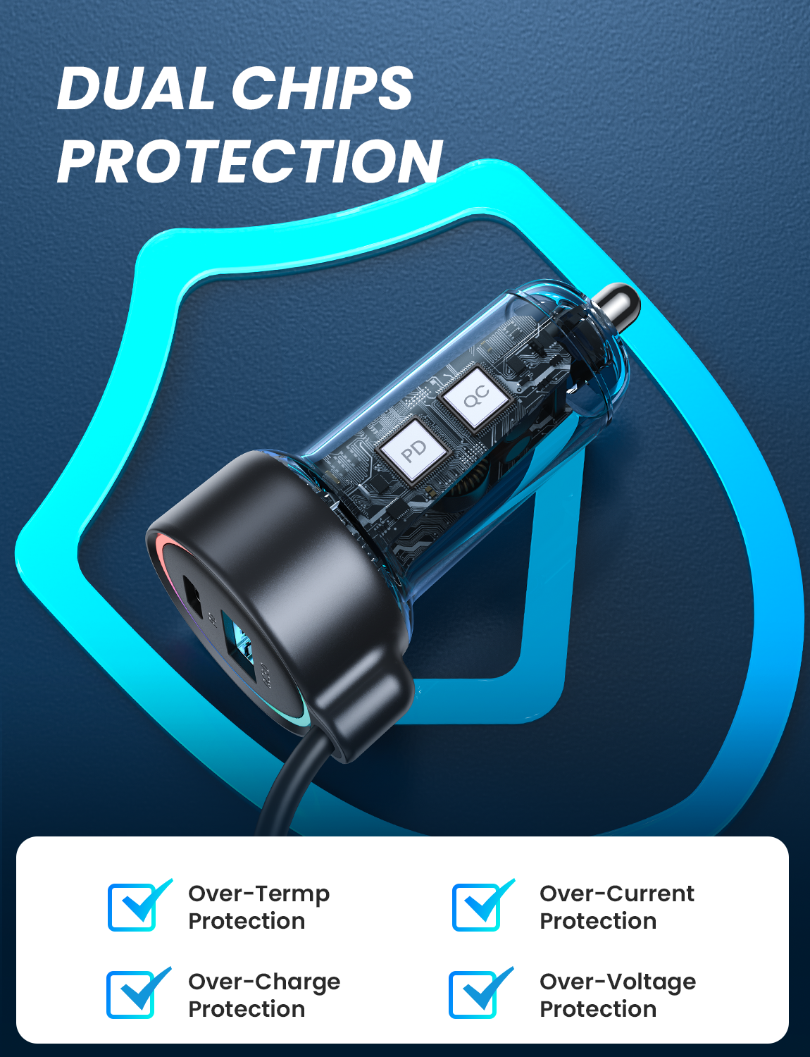 JOYROOM JR-CL07 60W 3-in-1 Wired Car Charger (Type-C)