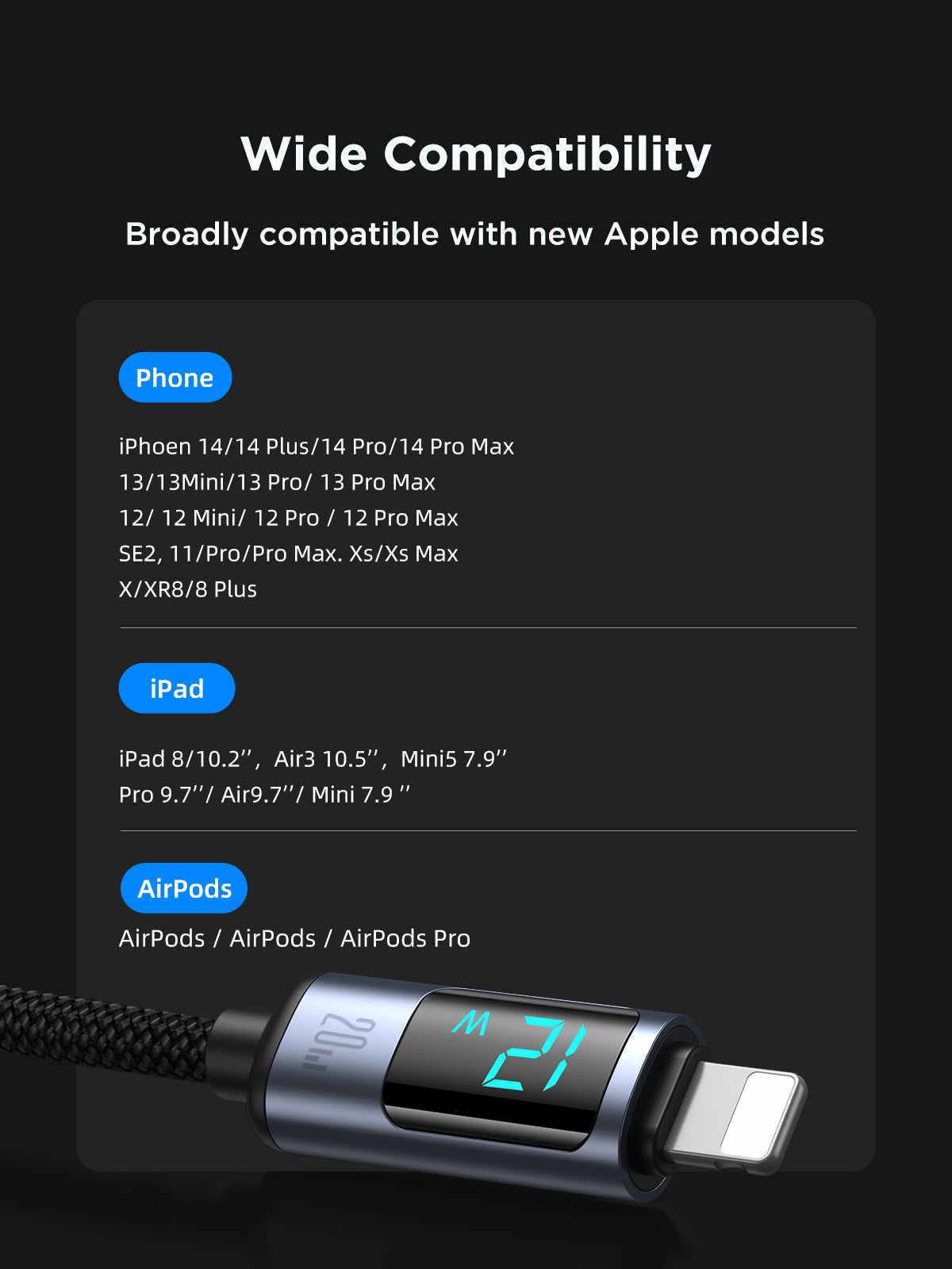 S-AL012A16 Prism Series 2.4A USB-A to Lightning Digital Display Fast Charging Data Cable 1.2m