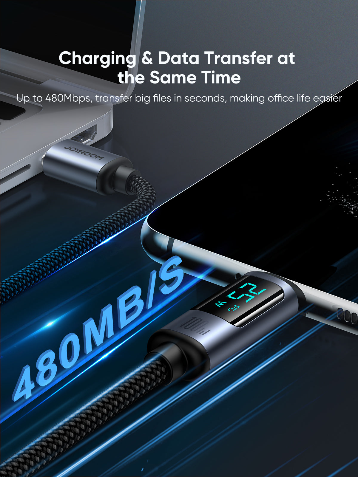 S-CC100A16 Prism Series 100W Type-C to Type-C Digital Display Fast Charging Data Cable 1.2m