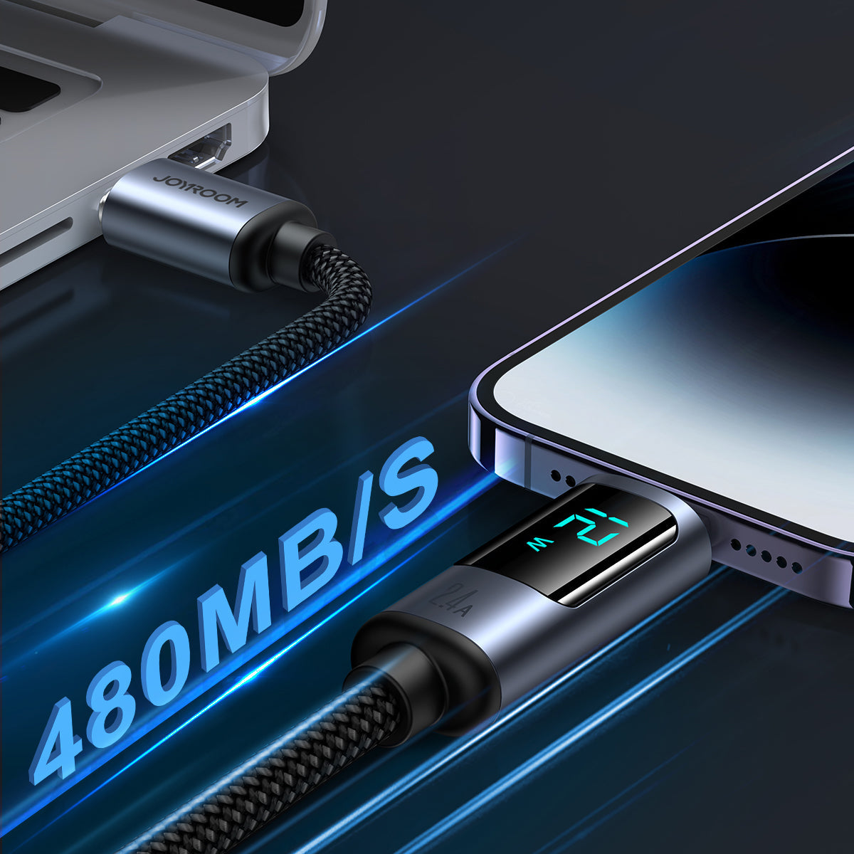 S-AL012A16 Prism Series 2.4A USB-A to Lightning Digital Display Fast Charging Data Cable 1.2m