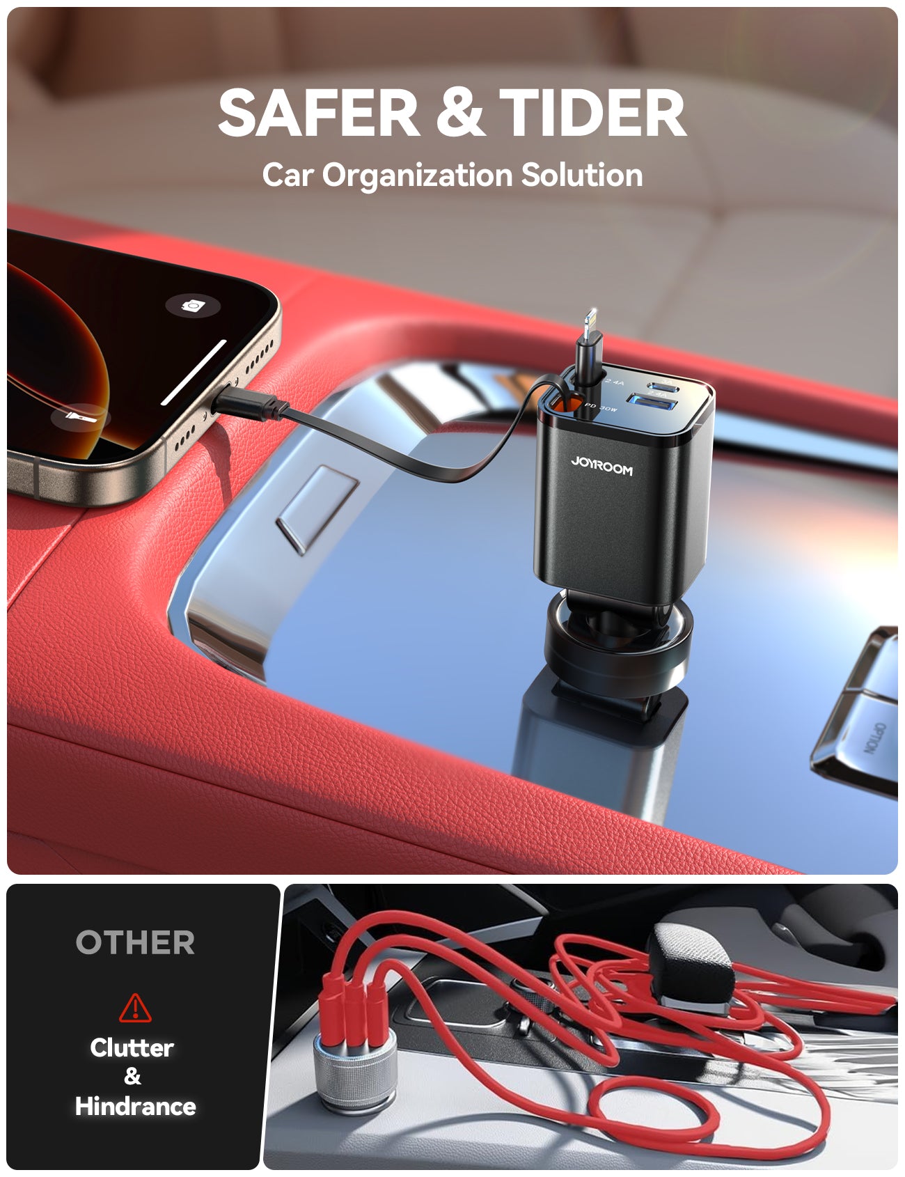 JOYROOM CCL05 Retractable Car Charger 4 in 1 [2025 Ultra-Compact]
