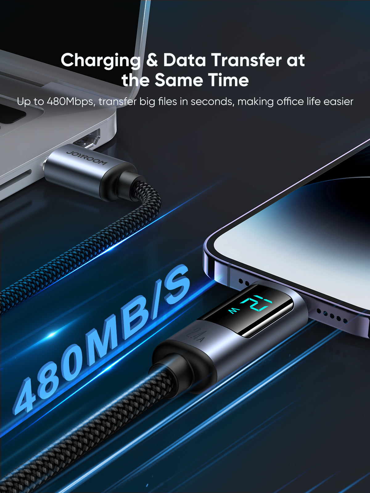 S-AL012A16 Prism Series 2.4A USB-A to Lightning Digital Display Fast Charging Data Cable 1.2m