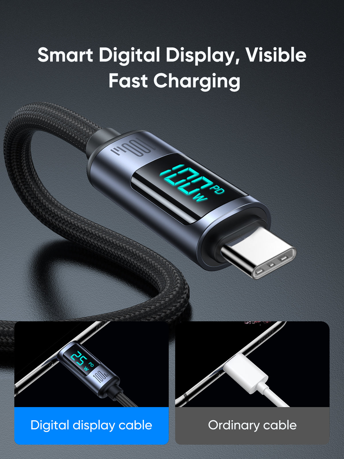 S-CC100A16 Prism Series 100W Type-C to Type-C Digital Display Fast Charging Data Cable 1.2m