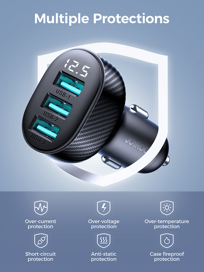 JR-CCD03 3.4A 3USB Digital Display Car Charger